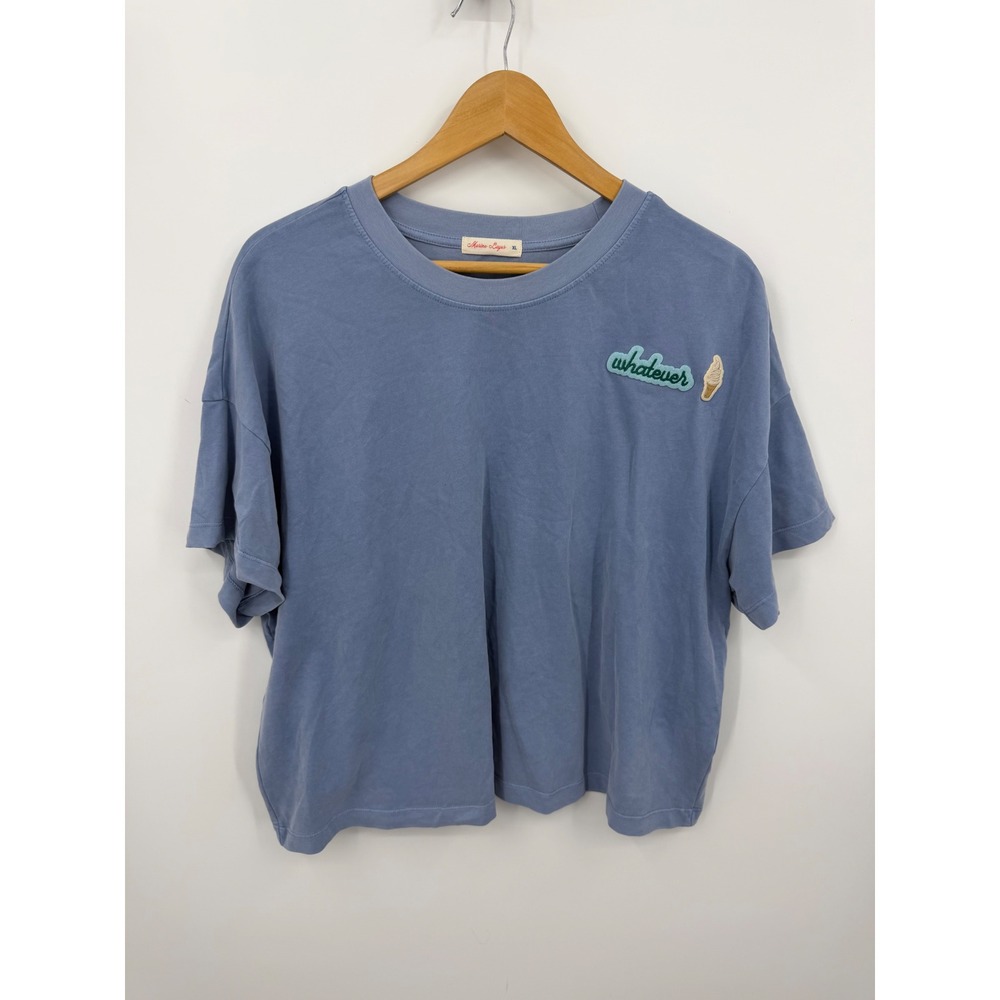 Marine Layer Whatever Ice Cream T-Shirt Women XL Blue Short Sleeve Boxy Patch